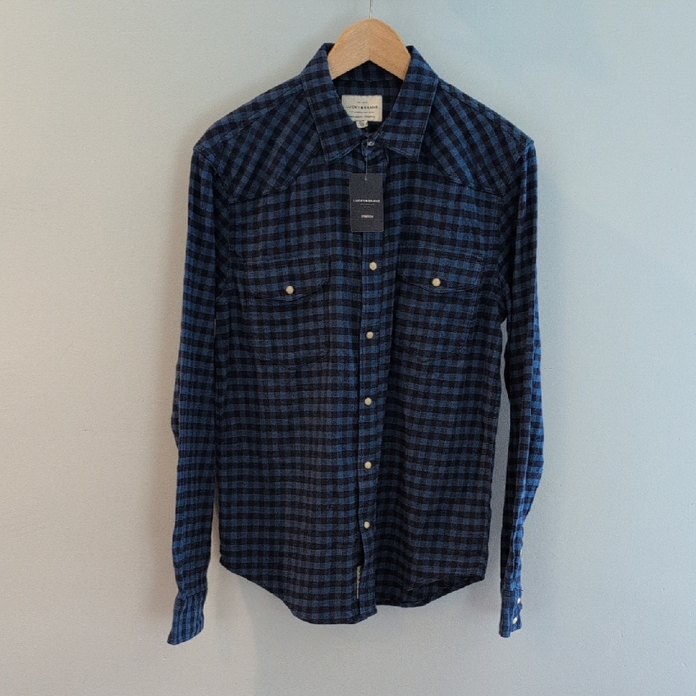 Lucky Brand Men's S Saturday Stretch Western Style Snap Button Plaid Shirt NWT - Picture 3 of 16
